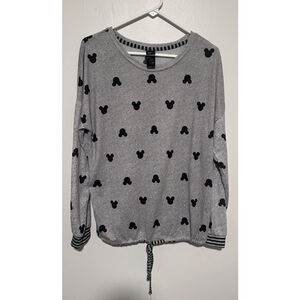 Disney Mickey Mouse Tie Front Shirt Women’s Medium Gray Black Lightweight Tunic